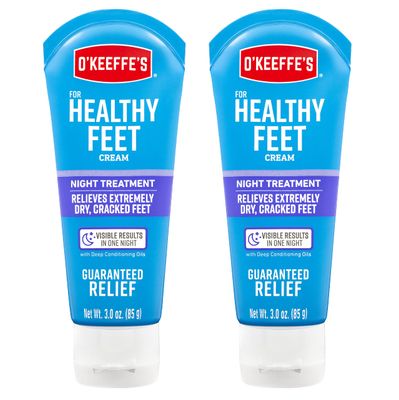 O&#39;Keeffe&#39;s for Healthy Feet Night Treatment Foot Cream; Guaranteed Relief for Extremely Dry; Cracked Feet; Visible Results in 1 Night; 3.0 Ounce Tube; (Pack of 2)