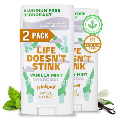 Natural Organic Deodorant Stick with Vanilla and Mint, Coconut Oil and Activated Charcoal, Aluminum Free Deodorant by Stinkbug Naturals, Vanilla Mint 2-Pack
