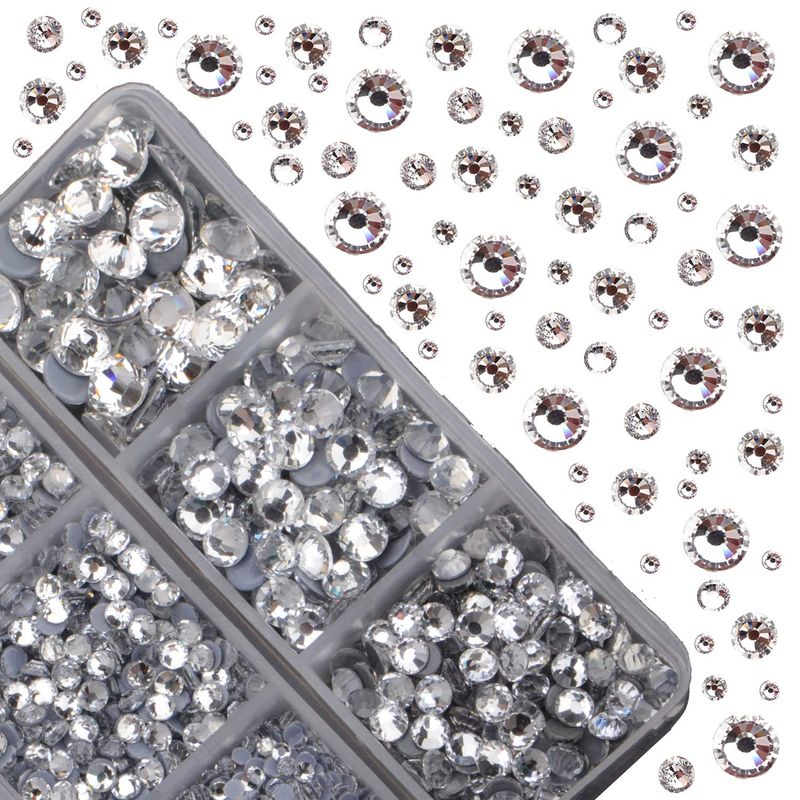 4000pcs Mixed Size Hot Fix Round Crystals Gems Glass Stones Hotfix Flat Back Rhinestones (Clear Crystal)
