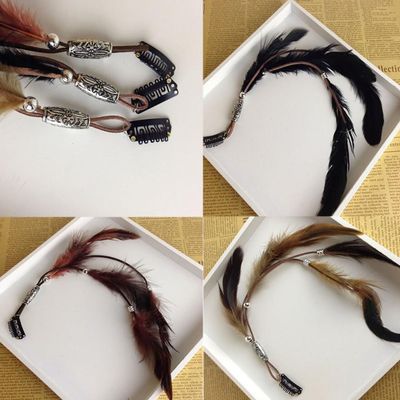 3 Pcs Handmade Boho Feather Clip Comb Hair Extensions - Women Lady Hippie Headdress Hairpin for Hair DIY Accessories