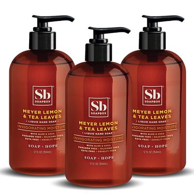 Soapbox Liquid Hand Soap, Meyer Lemon &amp; Tea Leaves - Gentle, Moisturizing Hand Cleanser, Vegan, Cruelty Free Hand Soap for Bathroom and Kitchen, 12oz Pump Bottles (Pack of 3)