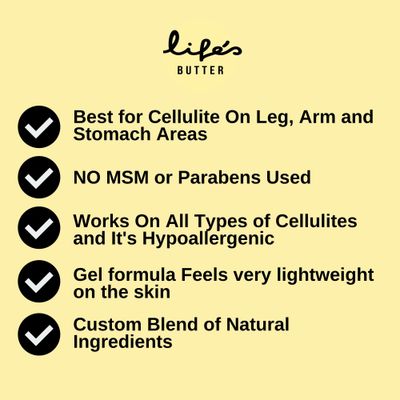 Lifes Butter Anti-Cellulite Cream with Coenzyme Q10, L-Carnitine and Coconut Oil | Skin Smoothening Natural Product | Skin Firming Lotion Cellulite Remover Treatment | 6 fl oz