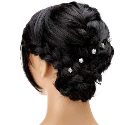 BETITETO 40 Pcs U-Shaped Flower Rhinestone Hair Pins Crystal Hair Accessories for Bridal Wedding Party Girls' Sweet Sixteen (White)