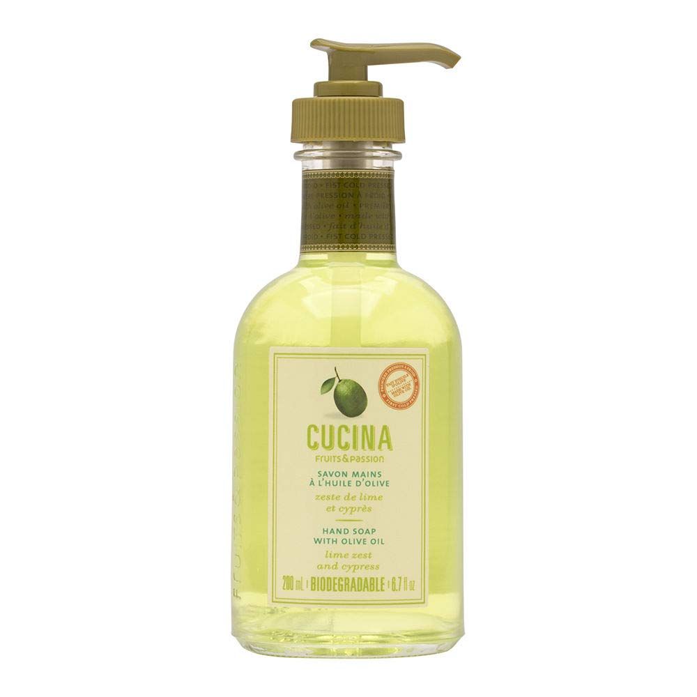 Fruits &amp; Passion [Cucina] Lime Zest &amp; Cypress Hand Soap (6.76 fl oz) - Luxury Scented Kitchen Liquid Hand Soap, Vegan, Natural Moisturizing Hand Wash in Premium Glass Hand Soap Dispenser