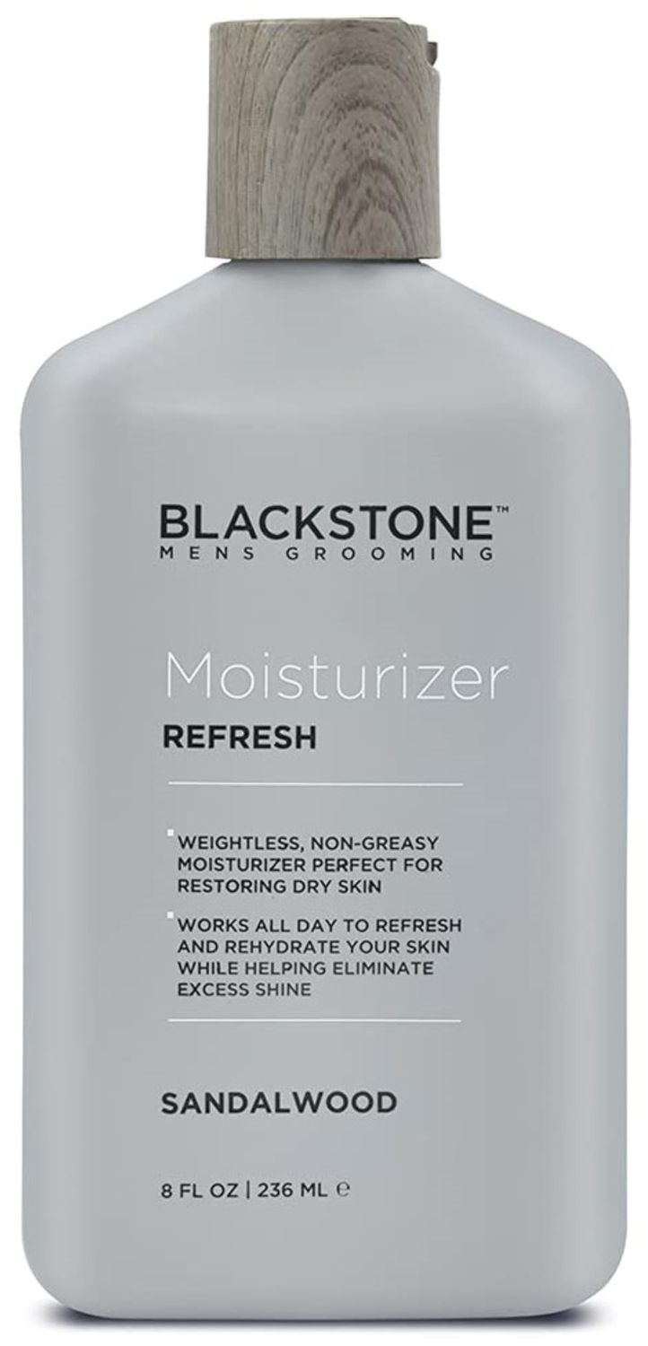 Blackstone Men&#39;s Grooming Refresh Facial Moisturizer with Vitamin E, Peppermint &amp; Hyaluronic Acid - Lightweight &amp; Non-Greasy | Restores Dry Skin | Paraben &amp; Cruelty Free | USA Made, Sandalwood (8 oz)