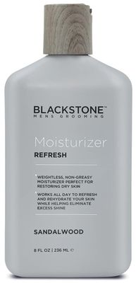Blackstone Men&#39;s Grooming Refresh Facial Moisturizer with Vitamin E, Peppermint &amp; Hyaluronic Acid - Lightweight &amp; Non-Greasy | Restores Dry Skin | Paraben &amp; Cruelty Free | USA Made, Sandalwood (8 oz)