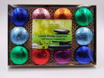 Spa Pure Shower Bombs:Rejuvenating Steamers and Aromatherapy Tablets, Bomb, and Vaporizing Steamer Soothers Bath Melt For Women, Men, All Natural Organic Large Cosmetic Fizzies That Wow (12 Pack)