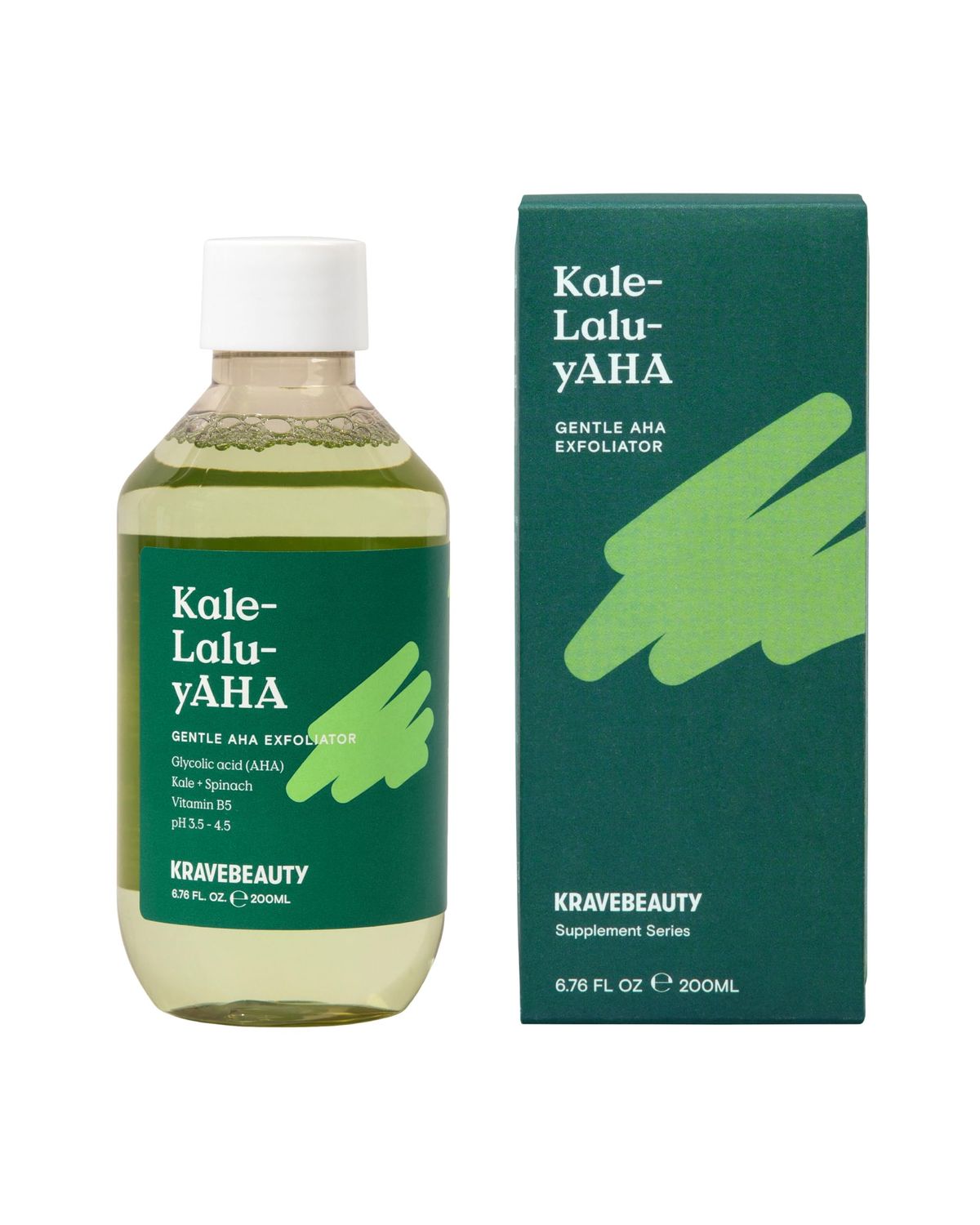 KraveBeauty Kale-Lalu-yAHA, Gentle 5.25% AHA Exfoliator, Contains Glycolic Acid &amp; Hyaluronic Acid, Unclogs Pores and Hydrates Skin, Vegan &amp; Cruelty Free, 6.76 fl oz