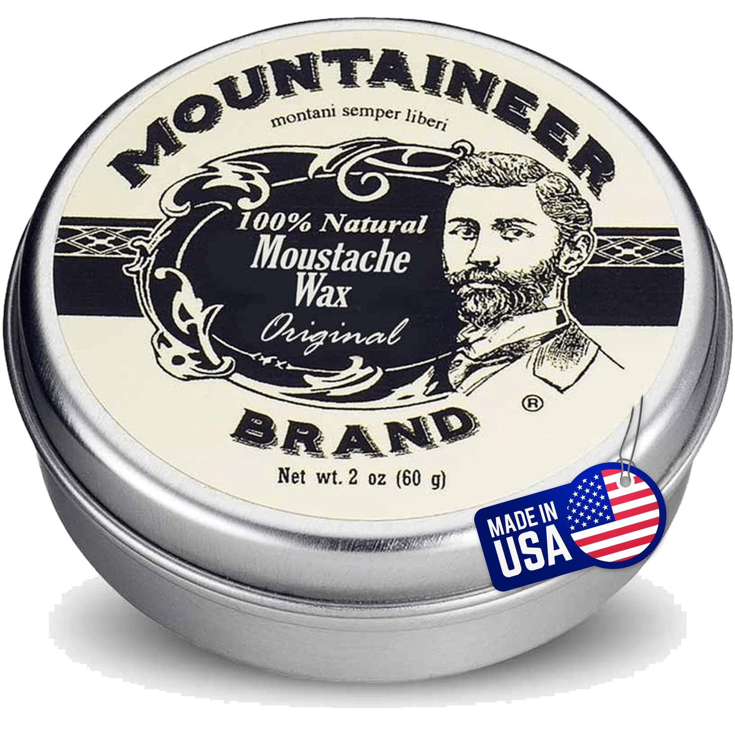 Mountaineer Brand Mustache Wax for Men | 100% Natural Beeswax/Plant Based Oils | Grooming Beard Moustache Wax Tin | Lasting Hold | Smooth, Condition, Styling Balm | Original Blend Scent 2oz