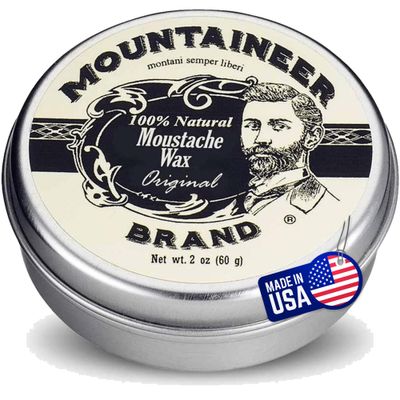 Mountaineer Brand Mustache Wax for Men | 100% Natural Beeswax/Plant Based Oils | Grooming Beard Moustache Wax Tin | Lasting Hold | Smooth, Condition, Styling Balm | Original Blend Scent 2oz