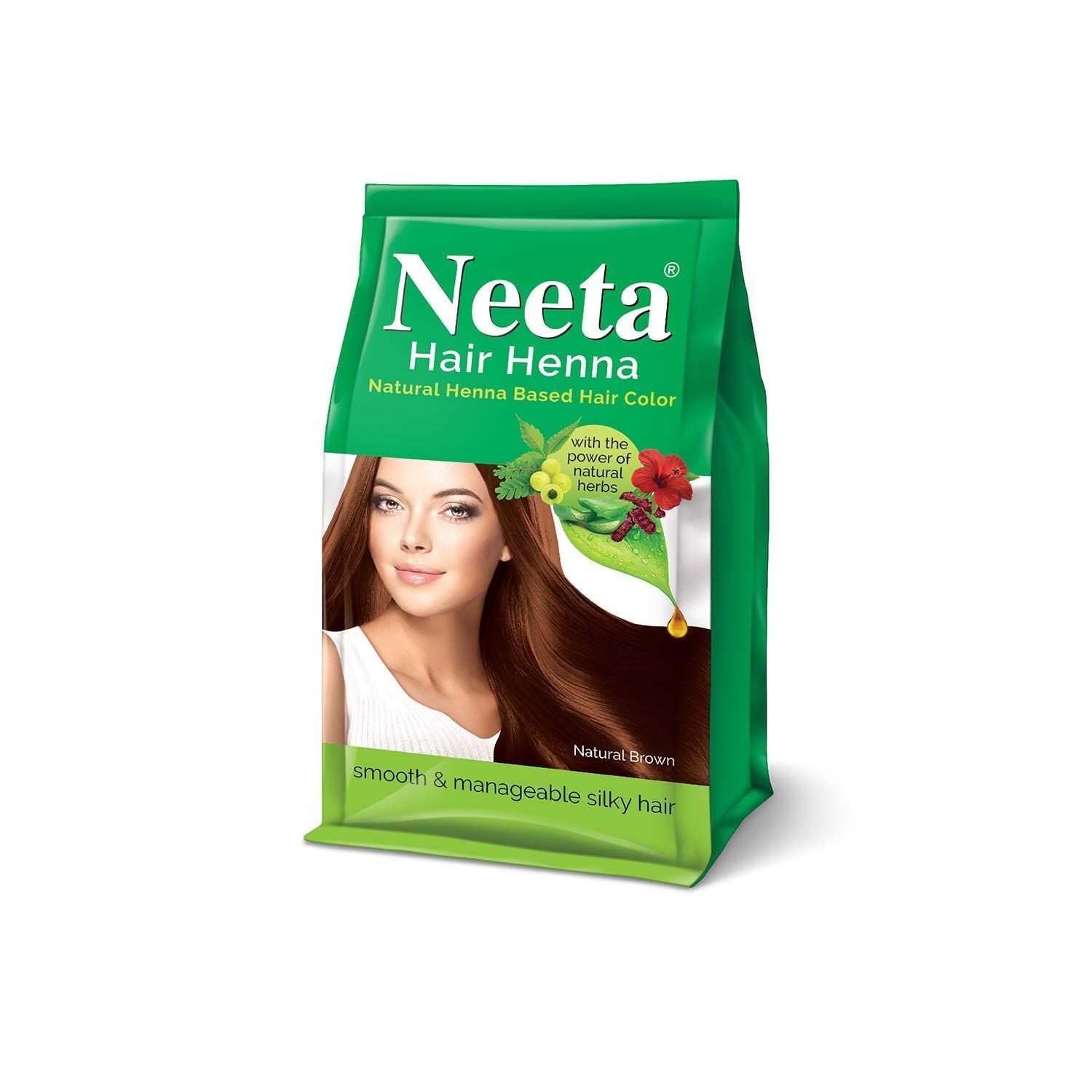 Neeta Natural Henna Based Hair Color Dye Powder With Powers of 5 Herbs &amp; 100% Herbal Henna Leaves For Natural Brown Hair Color &amp; Smooth Silky &amp; Strong Hair - 4.41Oz