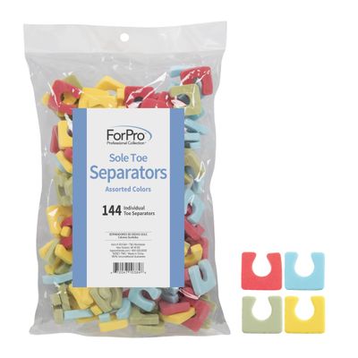 ForPro Sole Toe Separators, Assorted Colors, Individual Pedicure Toe Separators, 1 W x 1 L, 144-Count