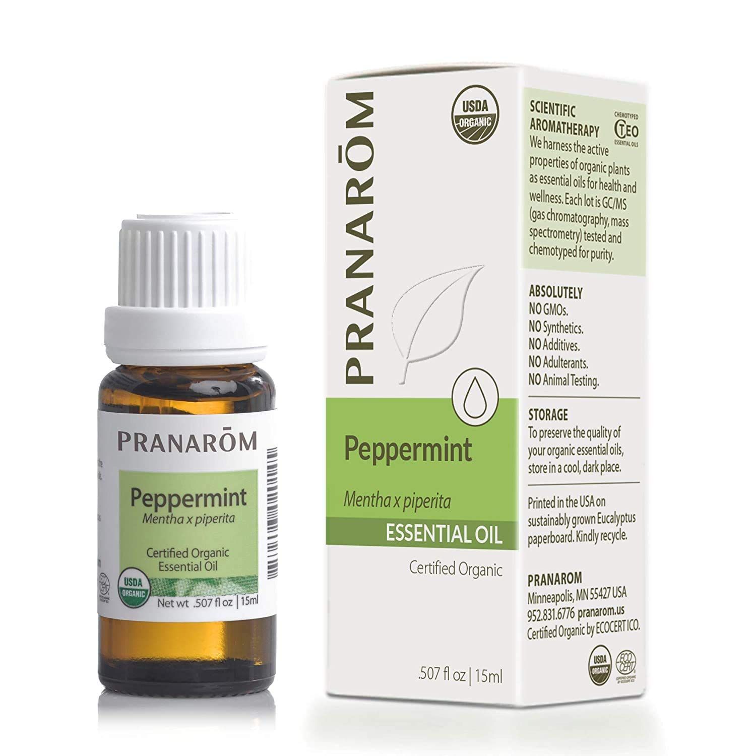 Pranarom USDA Certified Organic Peppermint Essential Oil (15ml), 100% Pure Undiluted Therapeutic Grade from India for Aromatherapy, Diffuser, Topical, Cooling, Massage &amp; Relaxation