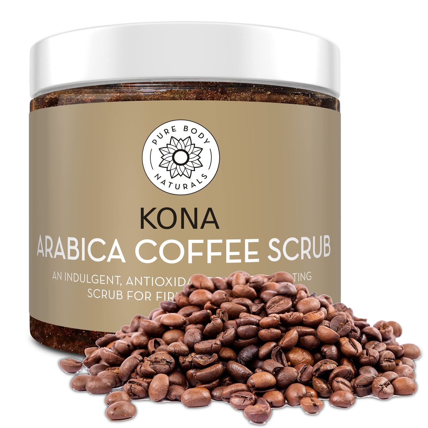 Pure Body Naturals Arabica Coffee Body Scrub Exfoliator - Loaded with Caffeine for Cellulite and Stretch Marks | Exfoliating Skin on Face, Hand, Foot, Butt - Coffee Scrub for Women, 12 Ounce