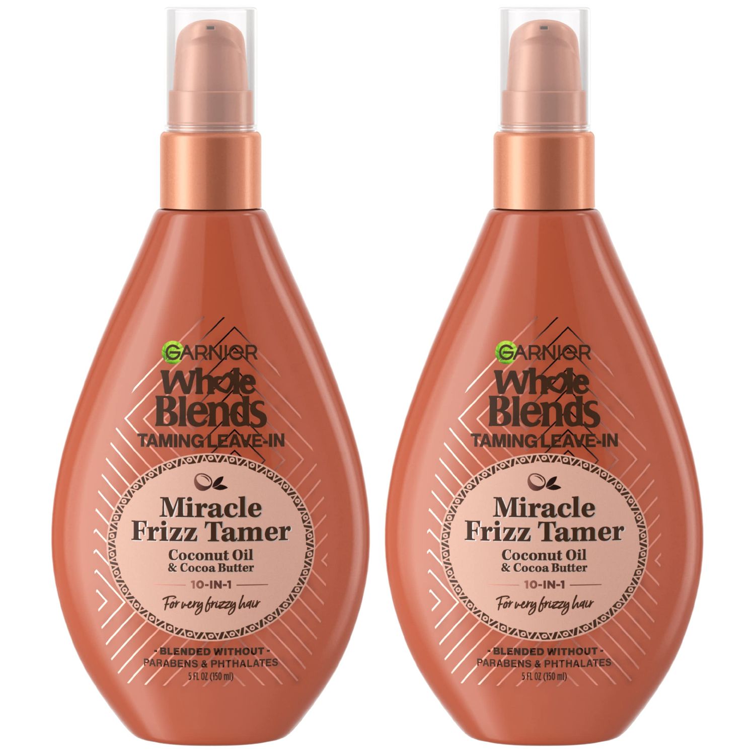 Garnier Whole Blends Sulfate Free Remedy Miracle Frizz Tamer 10-in-1 Leave-In Conditoner for Very Frizzy Hair, Coconut Oil &amp; Cocoa Butter, 5 Fl Oz, 2 Count (Packaging May Vary)