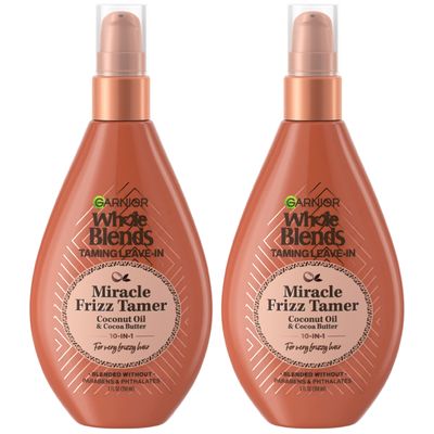 Garnier Whole Blends Sulfate Free Remedy Miracle Frizz Tamer 10-in-1 Leave-In Conditoner for Very Frizzy Hair, Coconut Oil &amp; Cocoa Butter, 5 Fl Oz, 2 Count (Packaging May Vary)