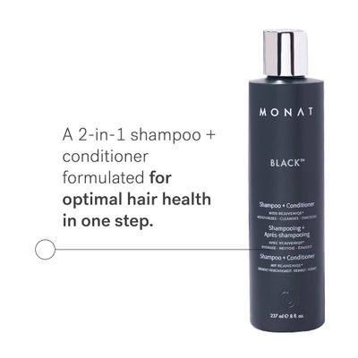 MONAT Black Shampoo + Conditioner - Mens Shampoo and Conditioner 2 in 1 Black Hair Care. A 2-in-1 Shampoo Conditioner Formulated for Optimal Hair Health In One Step. - Net Wt. 237 ml / 8.0 fl. oz.