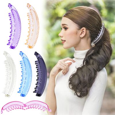 RC ROCHE ORNAMENT 6 Pcs Womens Premium Hair Plastic Banana Classic Clincher Strong Hold Ponytail Maker Girls Ladies Beauty Accessory Clasp Clip, Large Transparent Multicolor