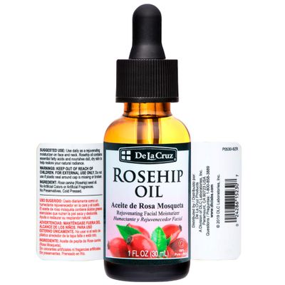 De La Cruz Rosehip Oil, 100% Pure Unrefined Cold-Pressed Chilean Rosehip Seed Oil, Moisturizer To Reduce Fine Lines, Wrinkles 1Fl Oz