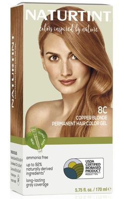 Naturtint 8C Copper Blonde Permanent Hair Color (Pack of 1), Ammonia Free, Vegan, Cruelty Free, up to 100% Gray Coverage, Long Lasting Results (Packaging may vary)