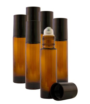 6 Pack - Empty Roll on Glass Bottles [STAINLESS STEEL ROLLER] 10ml Refillable Color Roll On for Fragrance Essential Oil - Amber Color