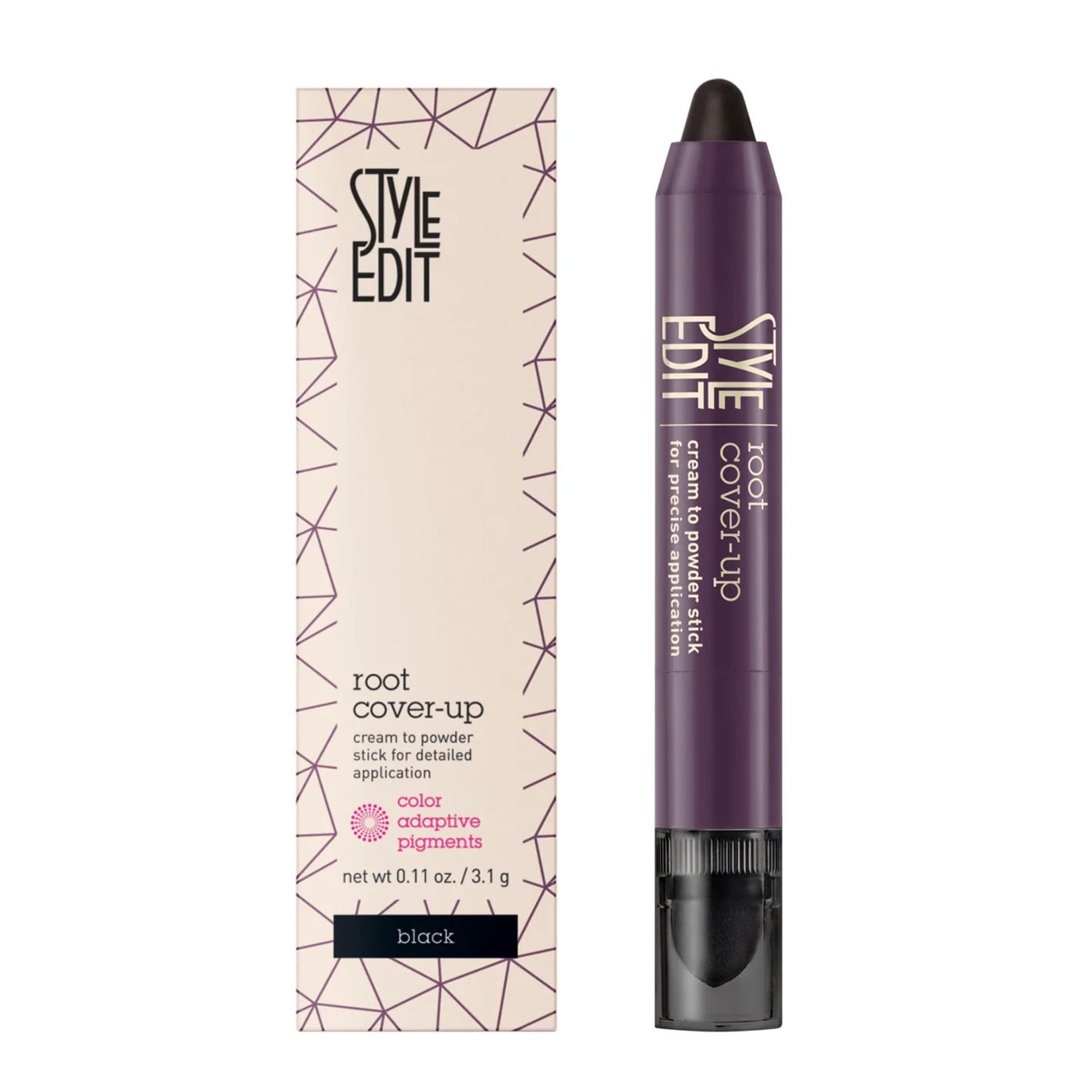 Style Edit Root Touch Up Stick - Temporary Root Concealer and Black Hair Color for Gray Coverage, Premium Shading Sponge Pen for Hair Makeup, 0.11 oz