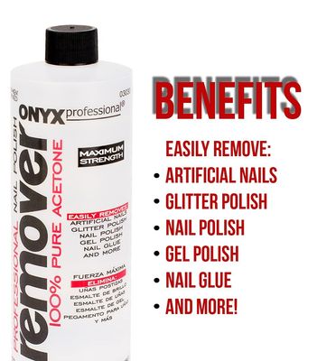 Onyx Professional 100% Pure Acetone Nail Polish Remover Kit with 7 inch Nail File, Maximum-Strength Nail Polish Remover for Gel, Artificial & Glitter Nail Polish, Quick and Effective Formula, 16 Fl Oz