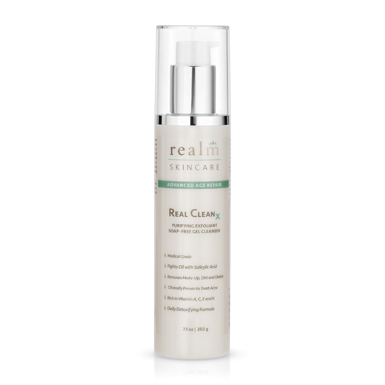 REALCLEAN X Salicylic Acid Exfoliating Acne Cleanser Natural Face Wash, Papaya Enzymes and 7 Botanical Oils, Soap-Free Deep Pore Cleansing Facial Care SA Cleanser for Men and Women 7.1 OZ / 200 ML