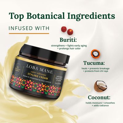 Loba Mane Hydrating Styling Cream - Anti Frizz &amp; Heat Protection Curl Defining Cream - Nourishes and Hydrates - Color Safe, Vegan, Natural &amp; Organic Curly Hair Cream (6oz)