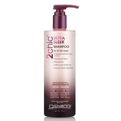 GIOVANNI 2chic Ultra-Sleek Shampoo - Brazilian Phyto-Keratin &amp; Moroccan Argan Oil, Anti-Frizz Formula, Coconut, Shea Butter, Pro-Vitamin B5, Color Safe, Paraben Free - 24 oz