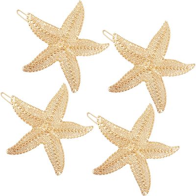 4 Pieces Starfish Hair Clip Metal Starfish Hairpin Sea Star Hair Clip Beach Hair Pins for Women Hair Accessories