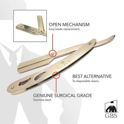 G.B.S Professional Barber Straight Edge Razor Safety with 20-Pack Platinum Blades - 100 Percent Stainless Steel (Chrome)