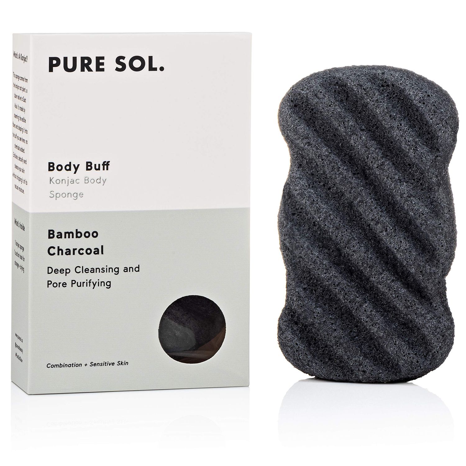 Pure SOL. Konjac Exfoliating Bath Sponge - Activate Charcoal Exfoliating Sponge - Konjac Sponge for Acne - Deep Cleansing, Clean Pores, Remove Impurities - 100% Natural and Good for All Skin Types