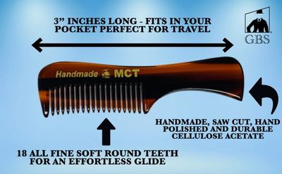 G.B.S Handmade 3in Pocket Comb for Beard and Mustache Styling, MCT, Pack of 3 Mustache Comb Pack