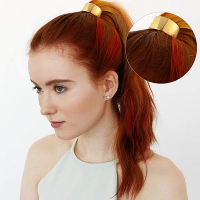 Yaomiao 3 Pieces Metal Circle Hair Cuff Elastic Hair Band Hair Ties Ponytail Holder Hair Rope Accessory for Women Girls, 3 Styles (Gold)