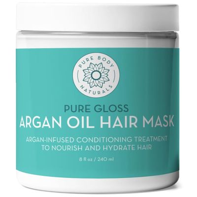 Pure Body Naturals Hair Mask, 8 Fluid Ounces - Argan Oil Deep Conditioning Treatment for Damaged Hair, Hair Growth, Curly Hair