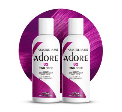 Adore Semi Permanent Hair Color - Vegan and Cruelty-Free Pink Hair Dye - 4 Fl Oz - 082 Pink Rose (Pack of 2)