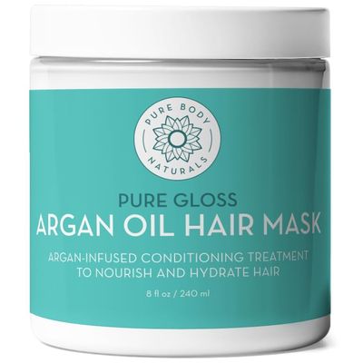 Pure Body Naturals Hair Mask, 8 Fluid Ounces - Argan Oil Deep Conditioning Treatment for Damaged Hair, Hair Growth, Curly Hair