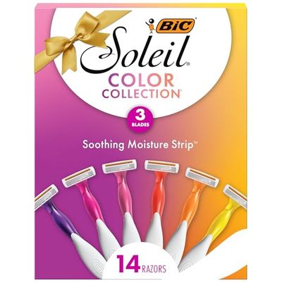 BIC Soleil Smooth Colors Women&#39;s Disposable Razors With Vitamin E Lubricating Strip for Enhanced Glide, Great Stocking Stuffer, 14-Count Gift Set