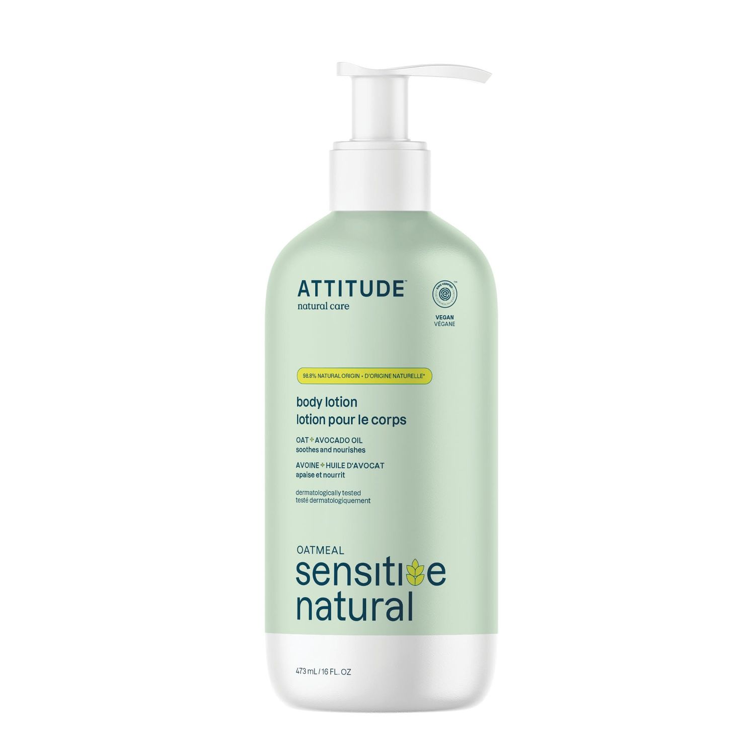 ATTITUDE Body Lotion for Sensitive Skin with Oat, EWG Verified, Dermatologically Tested, Vegan, Avocado Oil, 16 Fl Oz