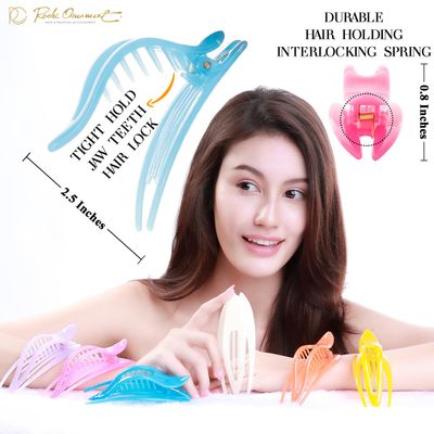 RC ROCHE ORNAMENT 6 Pcs Womens French Concord Curved Hair Clip No Slip Strong Grip Comfortable Hold Girls Ladies Beauty Accessory Pin Teeth Clamp, Small Jelly Candy Multicolor