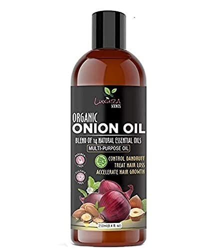 Luxura Sciences Organic Onion Oil | Controls Hair Loss, Dandruff, &amp; Helps with Growth | Infused with 14 Essential Oils for Strong Roots | Sulfate-Free Hair Care | 8.45 Fl Oz/250ml