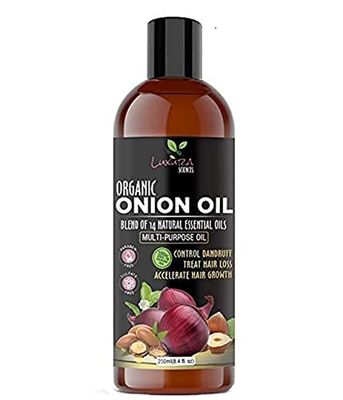 Luxura Sciences Organic Onion Oil | Controls Hair Loss, Dandruff, &amp; Helps with Growth | Infused with 14 Essential Oils for Strong Roots | Sulfate-Free Hair Care | 8.45 Fl Oz/250ml