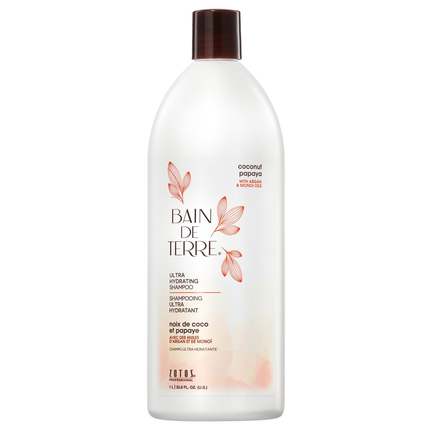 Bain de Terre Coconut Papaya Ultra Hydrating Shampoo, Moisture Quench for Dry, Damaged Hair, with Argan &amp; Monoi Oils, Paraben-Free, Color-Safe, Vegan, 33.8 Fl Oz