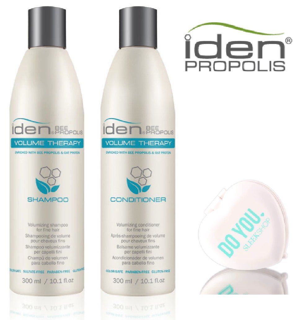 Iden Bee Propolis VOLUME THERAPY Shampoo &amp; Conditioner DUO Set (with Sleek Compact Mirror) (10.1 oz / 300 ml - DUO Kit)