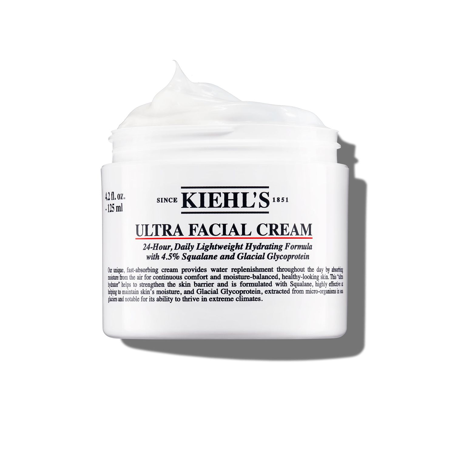 Kiehl&#39;s Ultra Facial Cream, with 4.5% Squalane to Strengthen Skin&#39;s Moisture Barrier, Skin Feels Softer and Smoother, Long-Lasting Hydration, Easy and Fast-Absorbing, All Skin Types - 4.2 fl oz