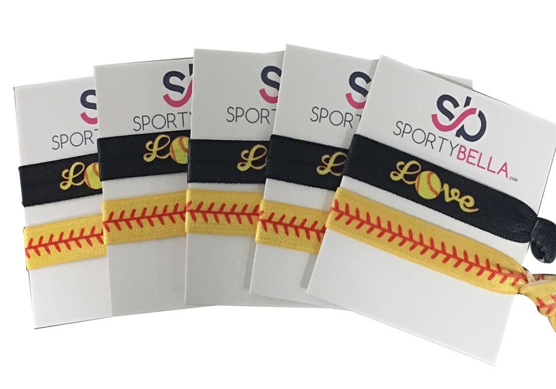Infinity Collection Hair Accessories Set, 5 Softball-Themed Girls Hair Ties, Team Gifts or Party Favors