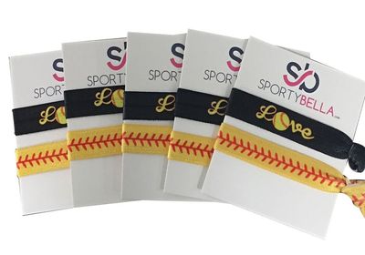Infinity Collection Hair Accessories Set, 5 Softball-Themed Girls Hair Ties, Team Gifts or Party Favors