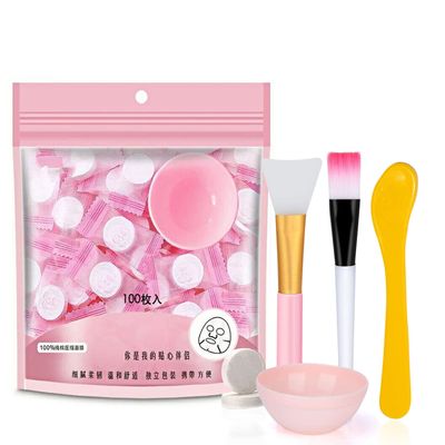 100 pcs Compressed Facial Mask Sheet Beauty DIY Disposable Mask Paper Natural Cotton Skin Care Wrapped Masks Normal Thick?Get a Small Mask Bowl, Mask Brushes