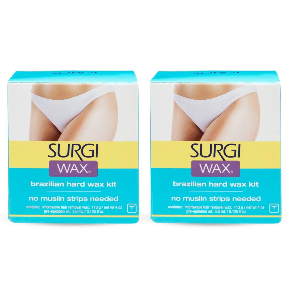 SURGI WAX Brazilian Hard Wax Kit, Microwaveable Strip-free Formula, 4 Oz, 2-Pack